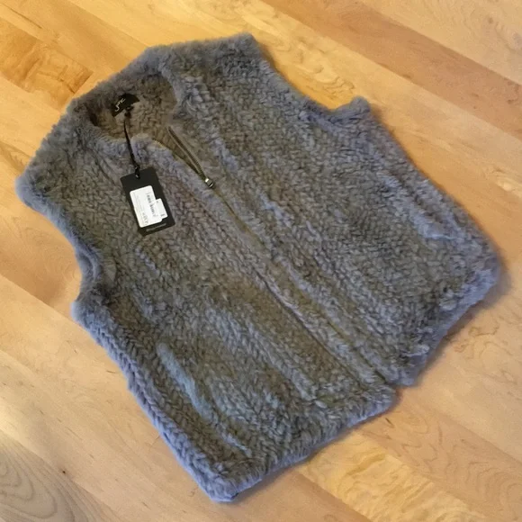 JUNE | Twist Knit Rabbit Fur Zip Up Vest In Dove - Picture 7 of 12